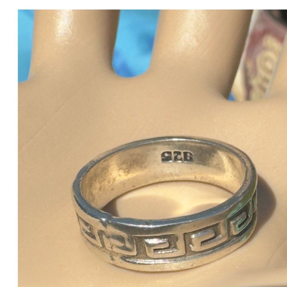 Vintage Sterling Silver Greek Key Pattern Ring Stamped 925 Size 8 - Picture 3 of 8